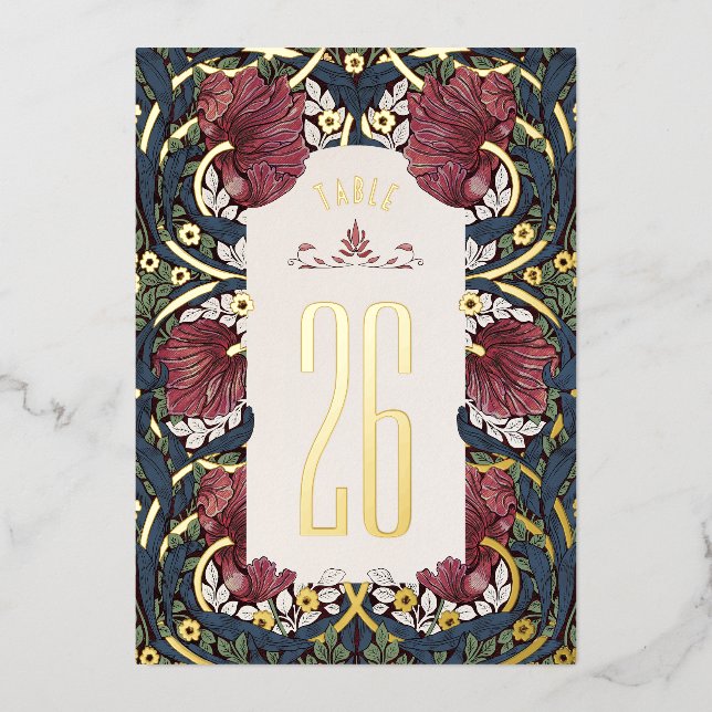 Burgundy Navy Blue Pimpernel Morris Table Numbers Folieneinladung (Vorderseite)