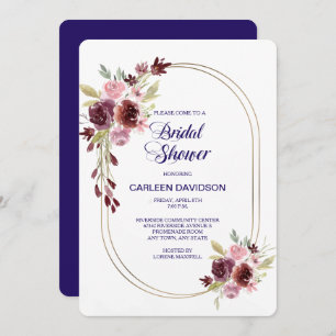 Burgundy Navy Blue Rose Blumenmuster Brautparty Einladung