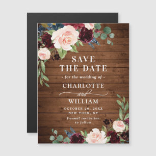 Burgundy Navy Blue Save the Date Magnetkarte