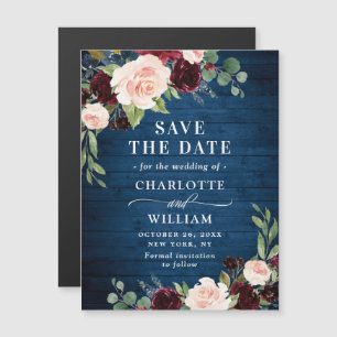 Burgundy Navy Blue Save the Date Magnetkarte