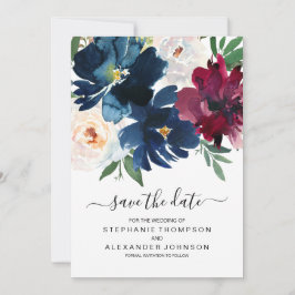 Burgundy Navy-Blume Save the Date