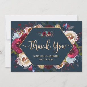Burgundy Navy Blumenrahmen Hochzeit Danke Karte