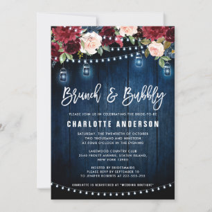 Burgundy Navy Blumenstrass Light Brunch & Bubbly Einladung