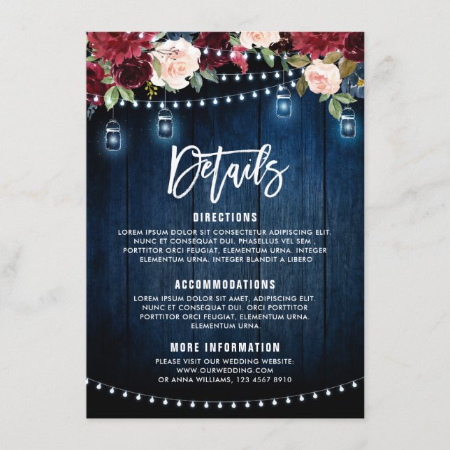 Burgundy Navy Blumenzellenschachteljar Begleitkarte (Vorderseite)