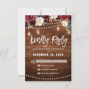 Burgundy Navy Blumenzellenschachteljar RSVP Karte