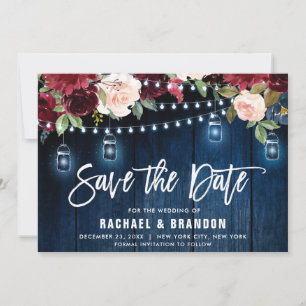 Burgundy Navy Blumenzellenschachteljar Save The Date
