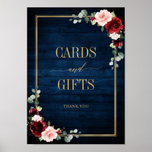 Burgundy Navy Blush Bloral Gold Cards und Geschenk Poster