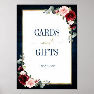 Burgundy Navy Blush Bloral Gold Cards und Geschenk Poster