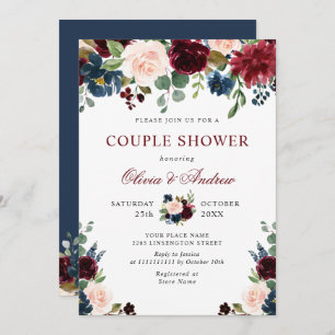 Burgundy Navy Blush Blume COUPLE SHOWER Einladung