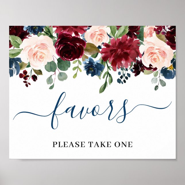 Burgundy Navy Blush Blume für Hochzeiten Poster (Vorne)