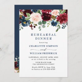 Burgundy Navy Blush Blume PROBE DINNER Einladung