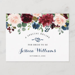 Burgundy Navy Blush Brautparty Rezept Card Postkarte