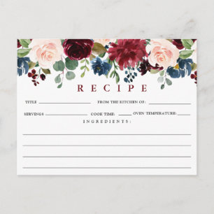 Burgundy Navy Blush Brautparty Rezept Card Postkarte