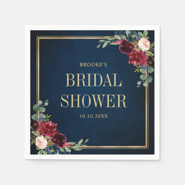 Burgundy Navy Blush Brautparty Serviette (Vorderseite)