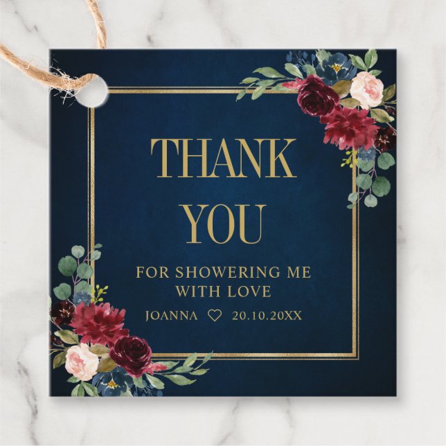 Burgundy Navy Blush Brautparty Vielen Dank Geschenkanhänger (Vorderseite)