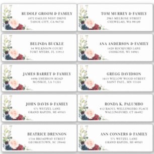 Burgundy Navy Blush Floral Geometric Address Label