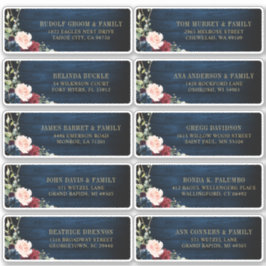 Burgundy Navy Blush Floral Geometric Address Label
