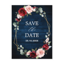 Burgundy Navy Blush Floral Geometric Save the Date