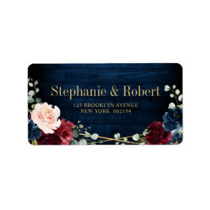 Burgundy Navy Blush Floral Geometric Wedding Adressaufkleber
