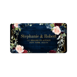 Burgundy Navy Blush Floral Geometric Wedding Adressaufkleber
