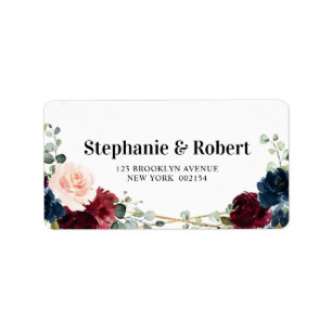 Burgundy Navy Blush Floral Geometric Wedding Adressaufkleber