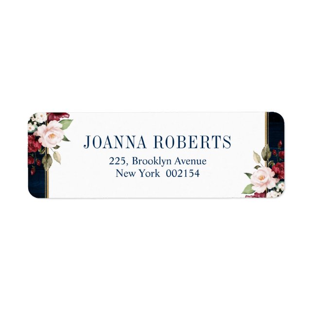 Burgundy Navy Blush Floral Geometric Wedding Label (Vorne)