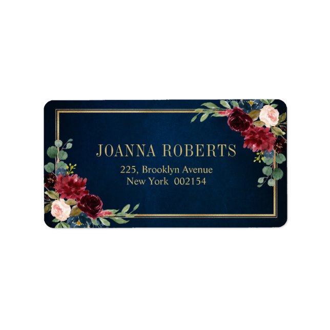 Burgundy Navy Blush Floral Geometric Wedding Label Adressaufkleber (Vorne)