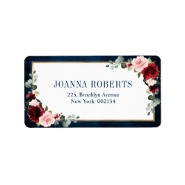 Burgundy Navy Blush Floral Geometric Wedding Label Adressaufkleber