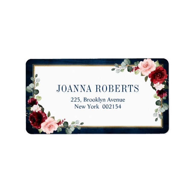 Burgundy Navy Blush Floral Geometric Wedding Label Adressaufkleber (Vorne)