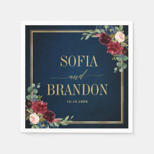 Burgundy Navy Blush Floral Geometric Wedding Napki Serviette