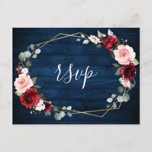 Burgundy Navy Blush Floral Geometric Wedding Postkarte