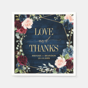 Burgundy Navy Blush Floral Geometric Wedding Serviette