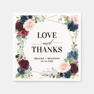 Burgundy Navy Blush Floral Geometric Wedding Serviette