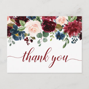 Burgundy Navy Blush Floral Vielen Dank Postkarte