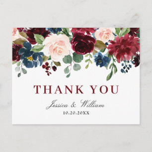 Burgundy Navy Blush Floral Vielen Dank Postkarte