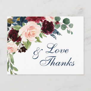 Burgundy Navy Blush Floral Vielen Dank Postkarte