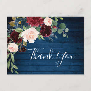 Burgundy Navy Blush Floral Vielen Dank Postkarte