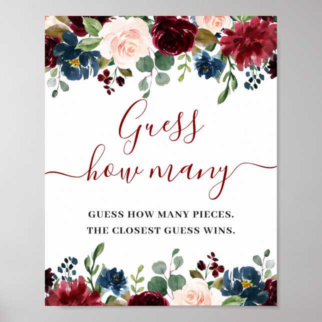 Burgundy Navy Blush Floral Watercolor Poster (Vorne)