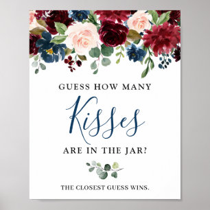 Burgundy Navy Blush Floral Watercolor Poster