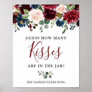 Burgundy Navy Blush Floral Watercolor Poster