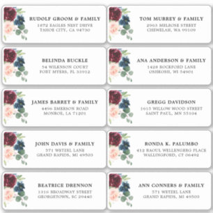 Burgundy Navy Blush Floral Wedding Guest Address Aufkleber