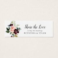 Burgundy navy & blush floral wedding hashtag card