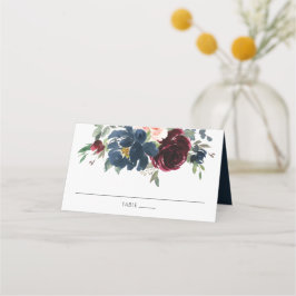 Burgundy Navy Blush Floral Wedname Platzkarte