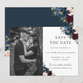 Burgundy Navy Blush Foto Save the Date Einladung
