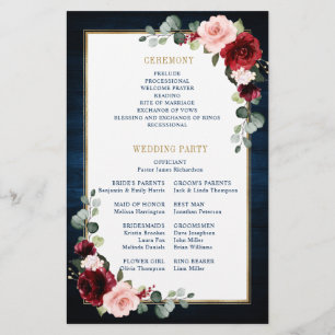 Burgundy Navy Blush Geometric Wedding Program