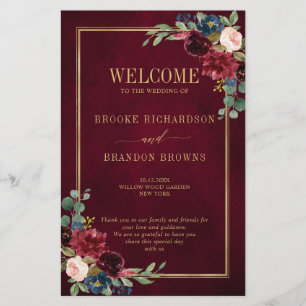 Burgundy Navy Blush Geometric Wedding Program