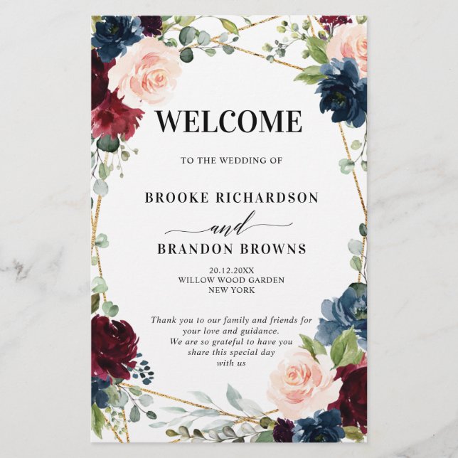 Burgundy Navy Blush Geometric Wedding Program (Vorderseite)