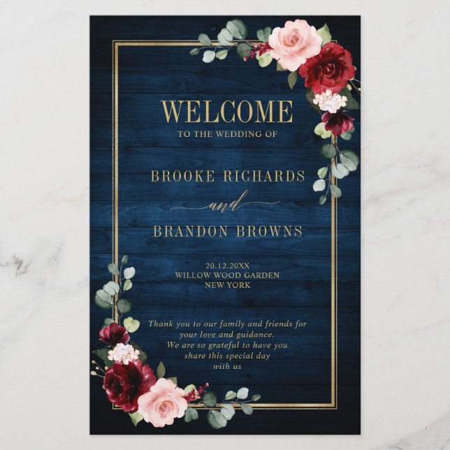 Burgundy Navy Blush Geometric Wedding Program (Vorderseite)