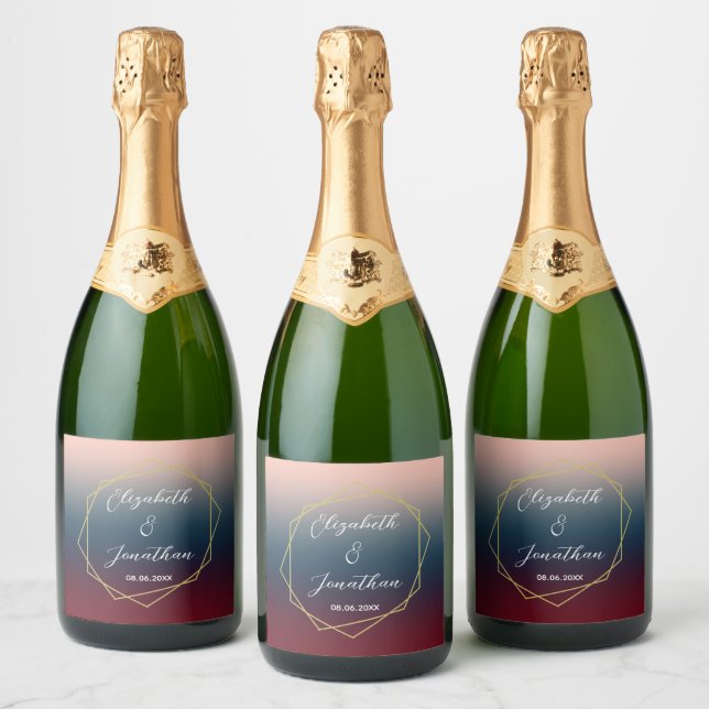 Burgundy Navy Blush Ombre Geometric Wedding (Flaschen)