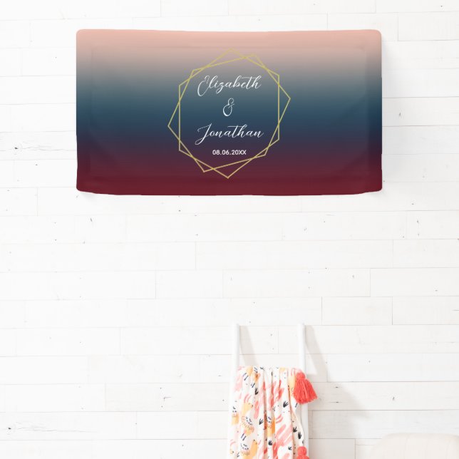 Burgundy Navy Blush Ombre Geometric Wedding Banner (InSitu)